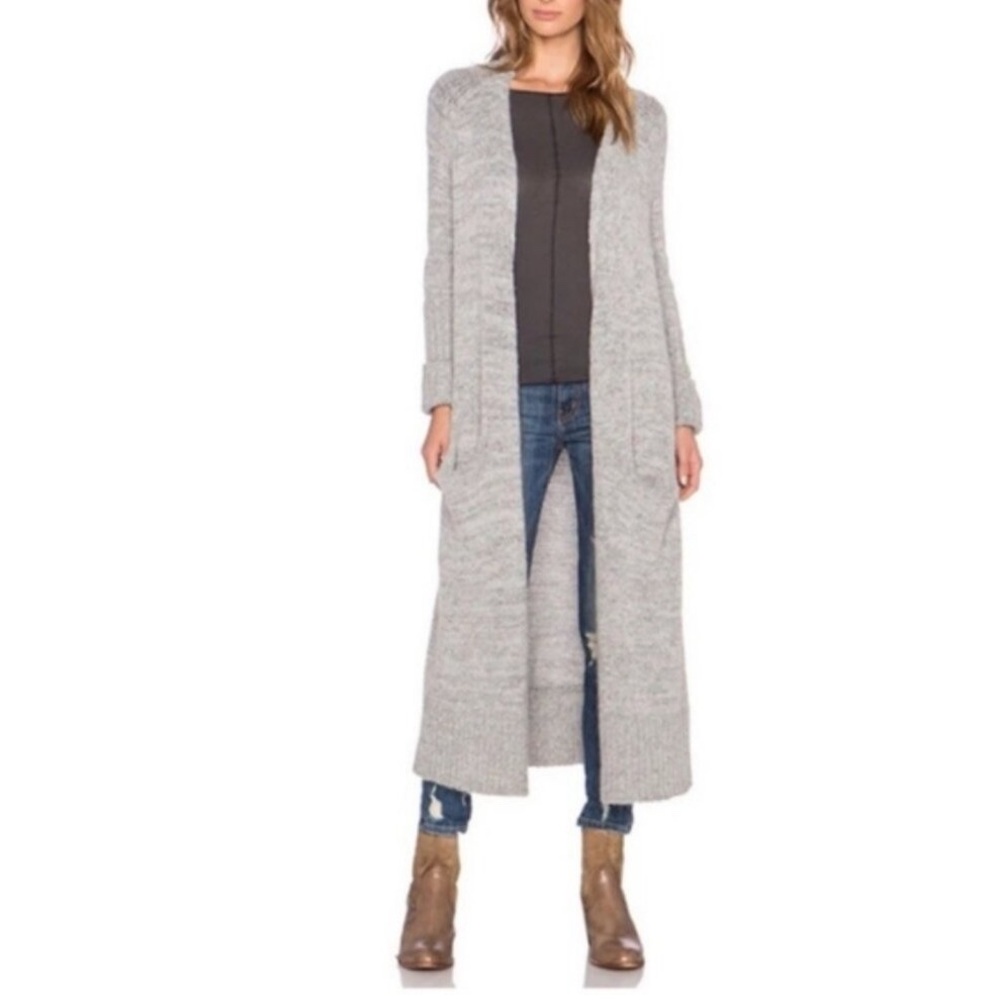 Free People Long Open Front Maxi Cardigan - Light Gray